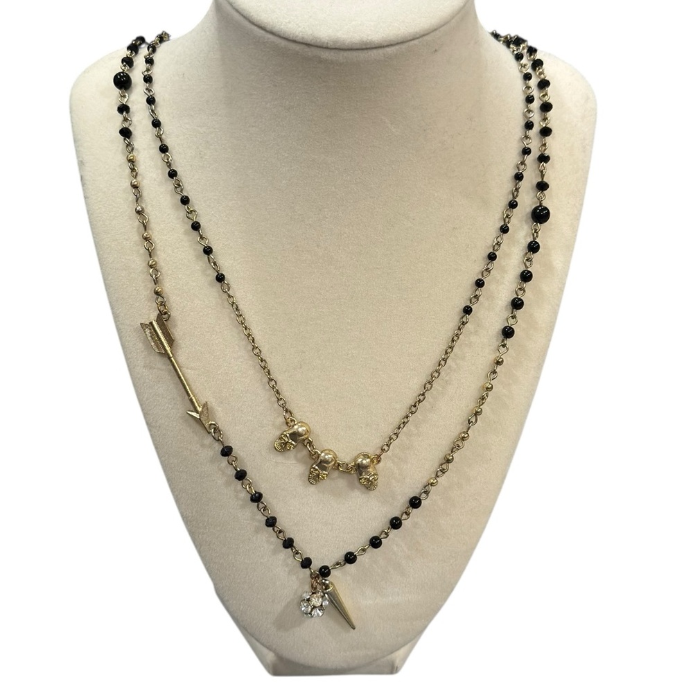 ✨ 5/$30 ✨ Gold and Black‎ Beaded and Charm Double Strand Necklace